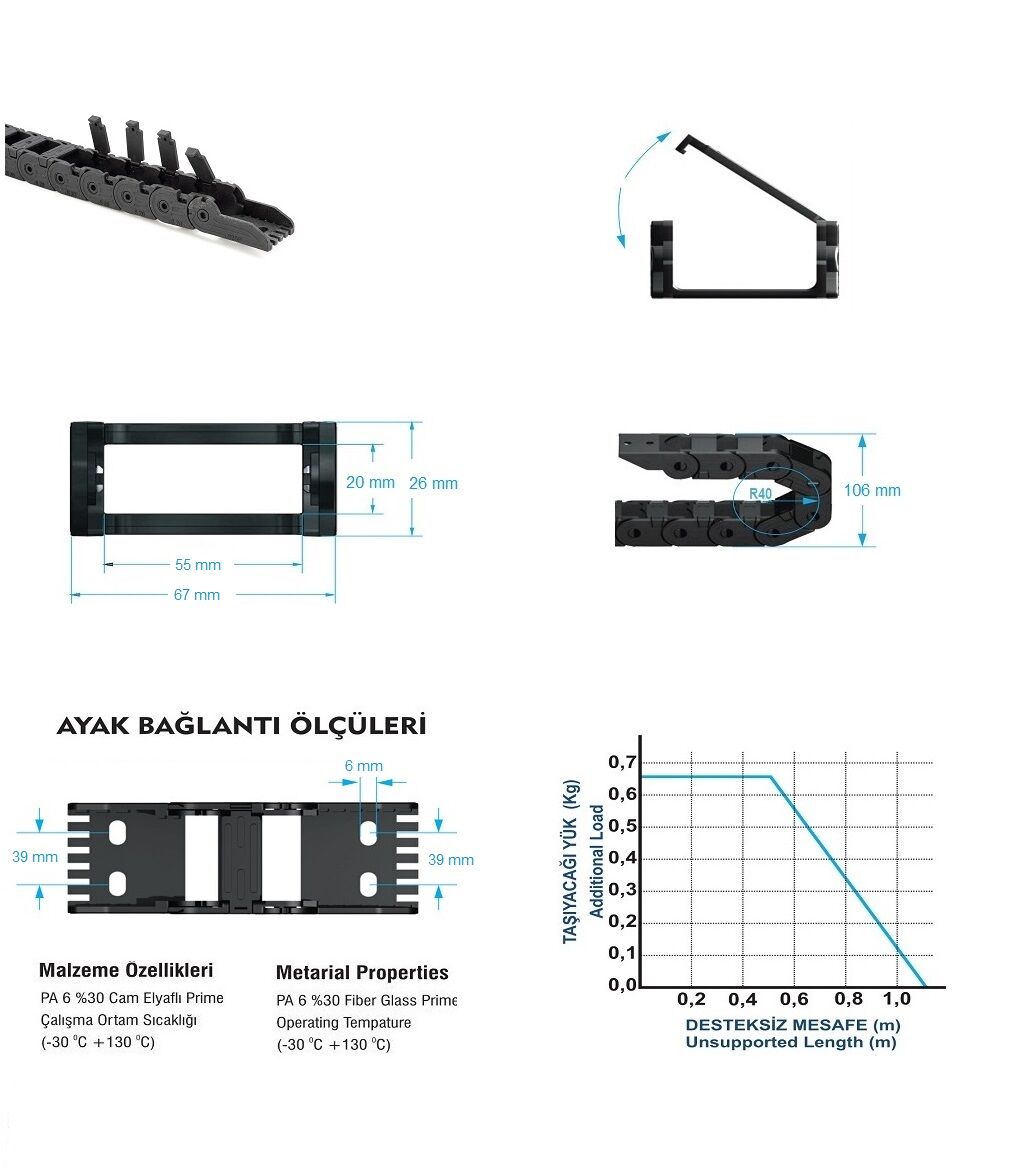 DST20 Hafif Seri Hareketli Taşıyıcı 55 mm Açılır Çıta