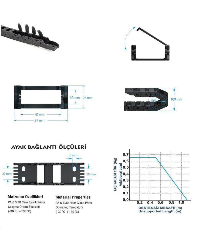 DST20 Hafif Seri Hareketli Taşıyıcı 55 mm Açılır Çıta